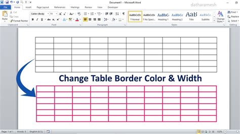 How To Change Table Border Color And Width In Ms Word Youtube