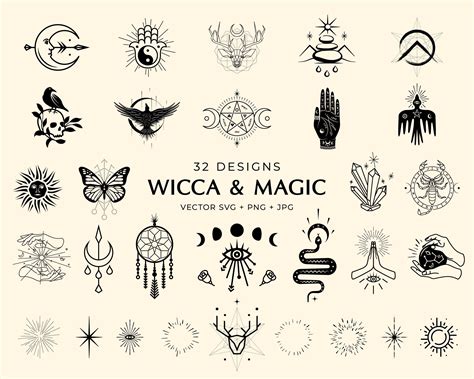 Wicca Magic Celestial Vector Icon Set Mystic Witch Clip Art Etsy