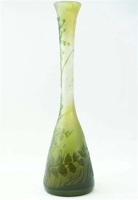 Emile Galle Tall Cameo Green Fern Vase At 1stdibs