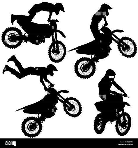 Set Silhouettes Motocross Rider On A Motorcycle Vector Illustra Stock
