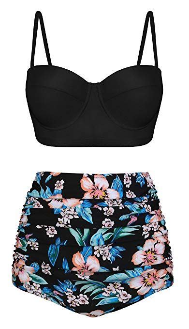 swiland women vintage swimsuits high waisted bikinis bathing suits retro halter underwired top