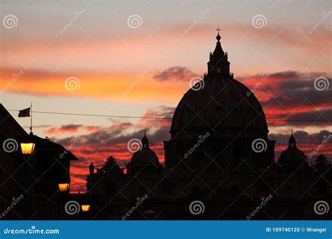 Sunset Over The Dome Of Saint Peter S Basilica In Vatican City I Editorial Image Image Of