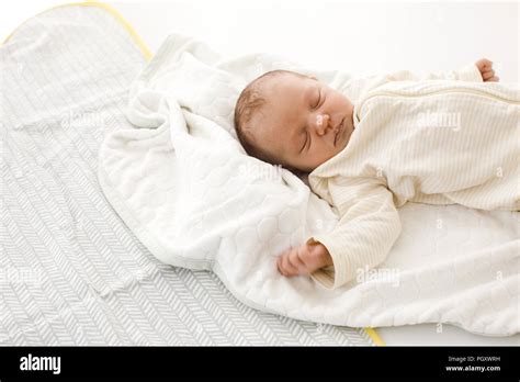 Sleeping Newborn Baby On Blanket Stock Photo Alamy