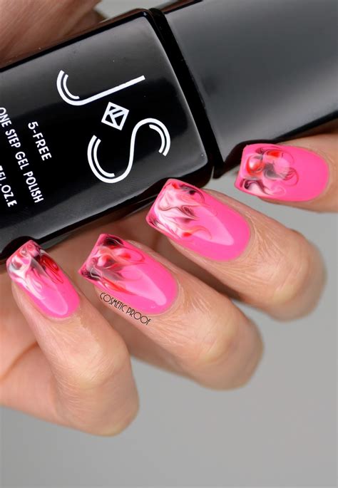Nails Hot Pink Smoke Needle Marbling Cosmetic Proof Vancouver