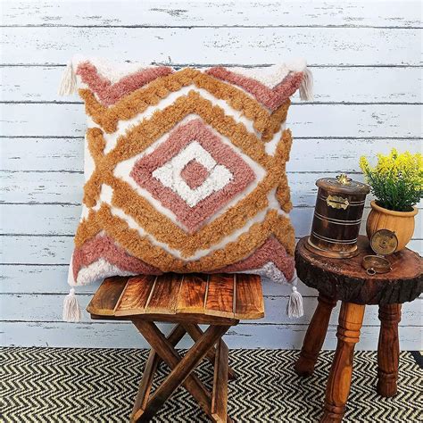 Boho Throw Pillow Covers 18x18 With Tassels Decorative Pillow Etsy