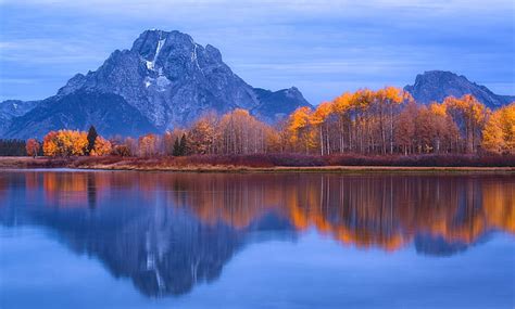 Hd Wallpaper Autumn Trees Mountains Lake Reflection Wyoming Usa