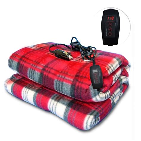 12 Volt 100 Fleece Red Plaid Heated Travel Blanket Electric Throw 45