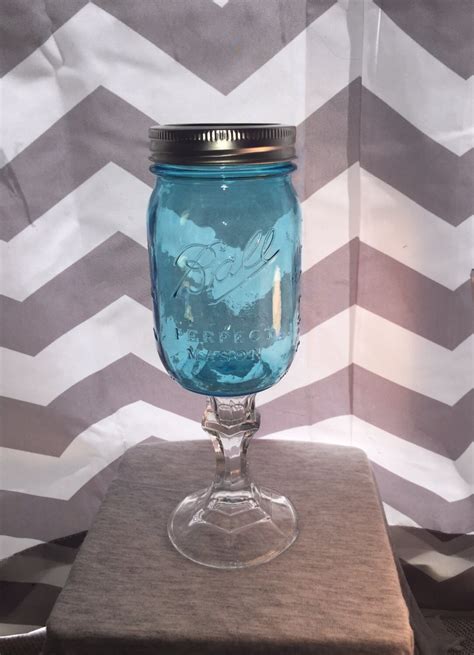 Blue Mason Jar Country Wedding Wine Glass By Shaunaandkyliecrafts
