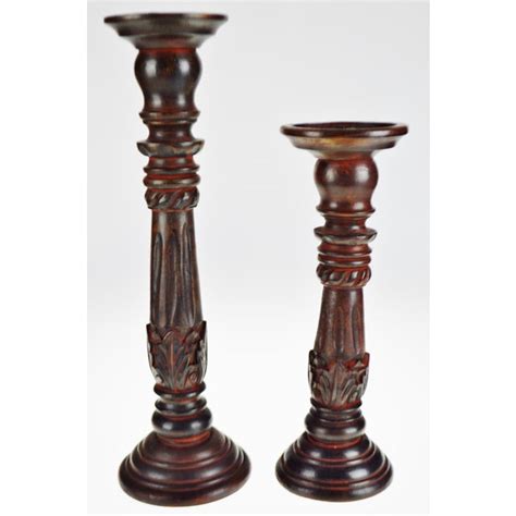 Vintage Carved Wood Pillar Candle Holders A Pair Chairish