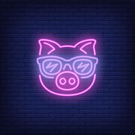 Download Cute Cartoon Pink Pig In Sunglasses Neon Sign Element Night