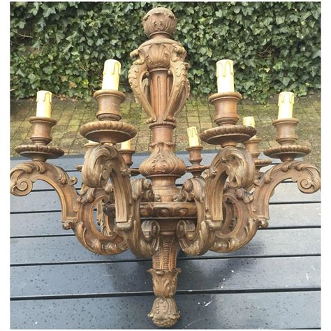 Vintage French Carved Wood Chandelier 8 Arms Europe Antiques