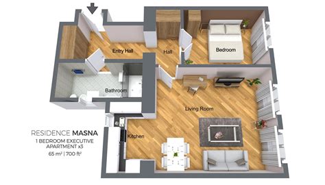 Actual product and specifications may vary in dimension or detail. One Bedroom Apartment Type 3 | Residence Masna