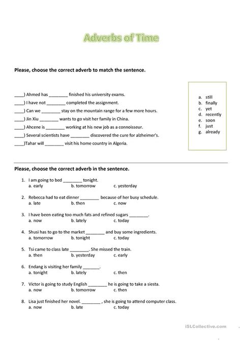 June 3, 2021february 19, 2019 by the english teacher. Adverbs of Time 2 worksheet - Free ESL printable worksheets made by teachers