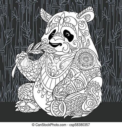 Panda Bear In Black And White Style Panda Bear Drawn In Line Art Style