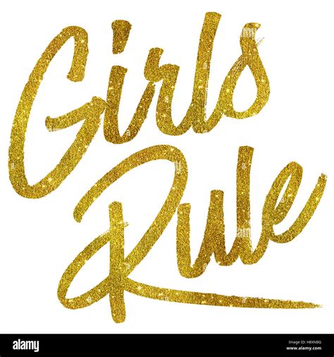 Girls Rule Gold Faux Foil Metallic Glitter Quote Isolated Stock Photo