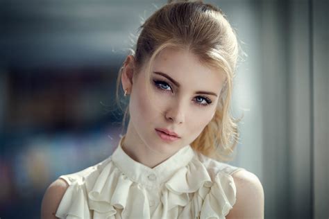 Wallpaper Face Women Model Blonde Long Hair Blue Eyes Dress Fashion Bokeh Irina