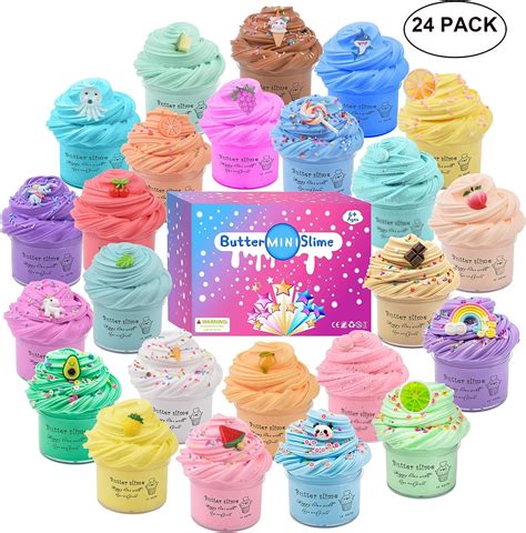 24 Pack Scented Mini Fluffy Butter Slime Kitrainbow Animal Candy And
