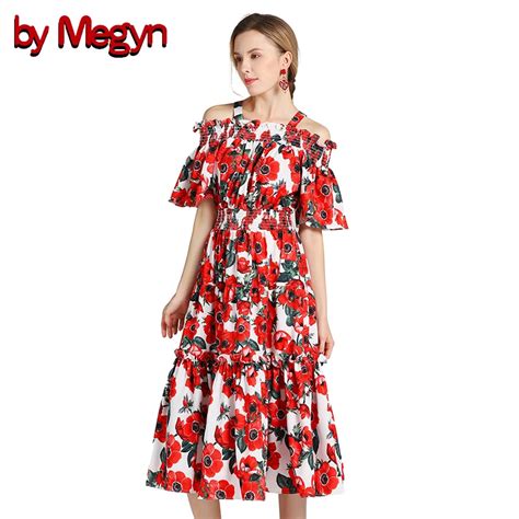 By Megyn Bohemian Runway Dress Beach Dresses Summer 2018 Women Sexy Off Shoulder Floral Print