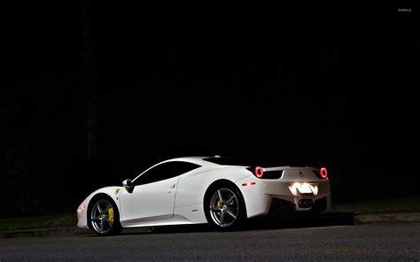 White Ferrari 458 Italia Back Side View At Night Wallpaper Car