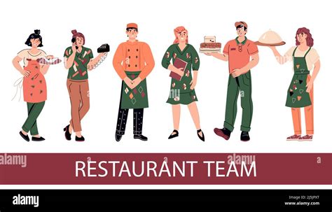 Lovely Friendly Group Of Restaurant Staff Characters Flat Cartoon