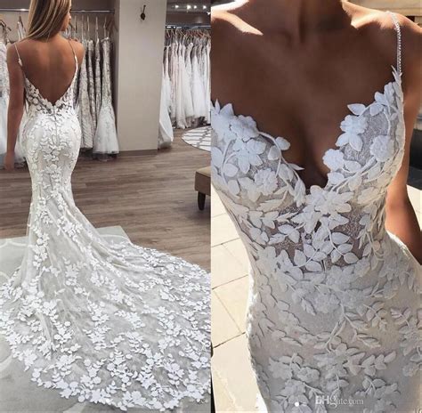 Beads Pearls Spaghetti Strap Lace Mermaid Wedding Dresses 2021 Gorgeous 3d Floral Appliques Boho