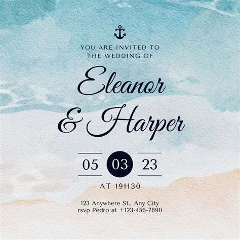 Free Custom Printable Beach Wedding Invitation Templates Canva