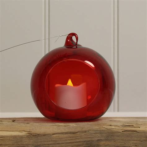 Glass Bauble Hanging Tealight Holder Red By Garden Selections