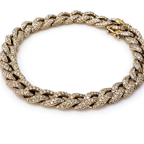 Exquisite 3 63 Carat Diamond Encrusted 14k Yellow Gold Curb Chain 6 5″ Bracelet The Gemmary Llc