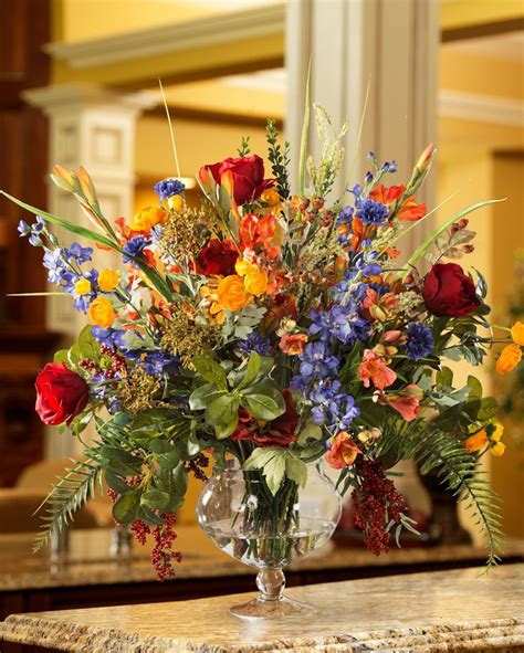 Realistic faux flowers in vase. Glorious GardenSilk Flower Centerpiece | Silk flower ...