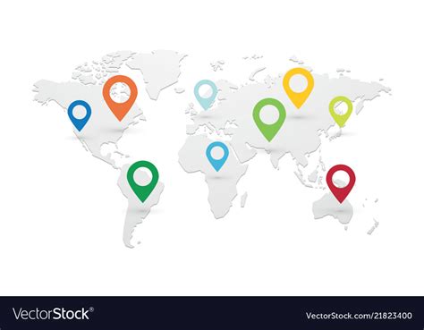 Set Of Colored Map Pointers With World Map Vector Image