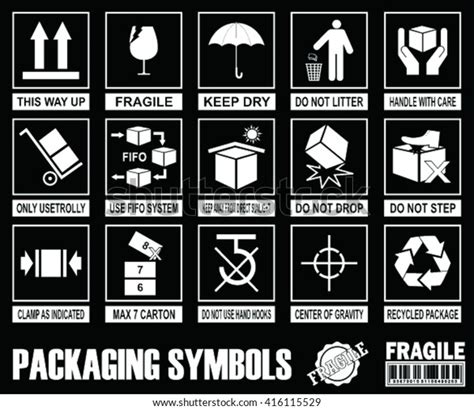 Set Packaging Symbols On Black Background Stock Vector Royalty Free