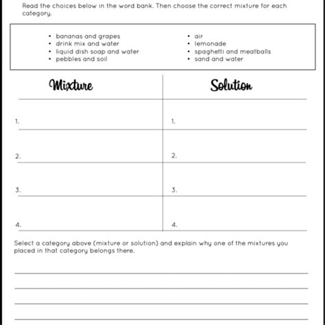 Mixtures And Solutions Sort Worksheet Activity And Craftivity Classful