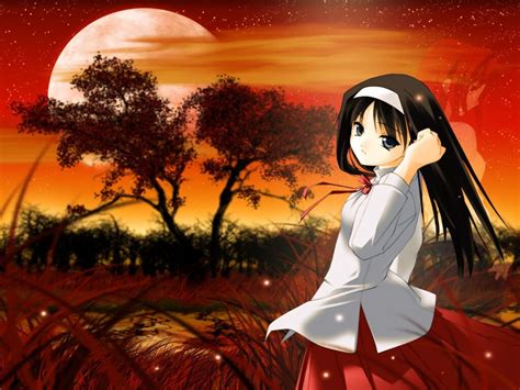 Sad Anime Girl In Red Field Facebook Timeline Cover