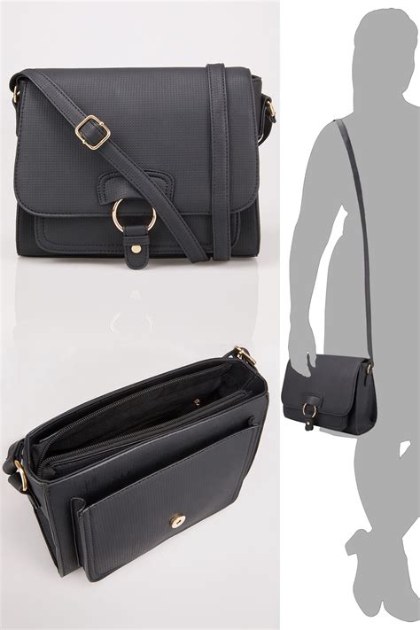 Black Textured Cross Body Bag With Ring Detail