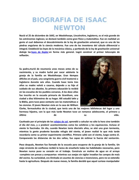 Biografia De Isaac Newton Biografia De Isaac Newton Nació El 25 De