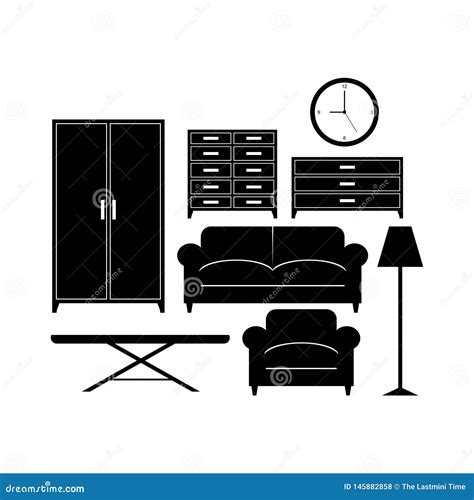 Furniture Silhouette Cool Concept Black And White Stock Vector