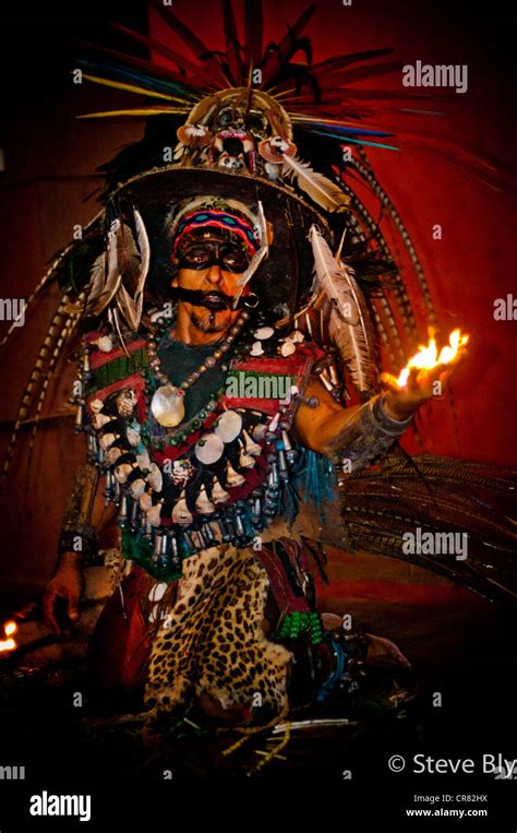 The Mayan Ritual Of Fire Dance Is Performed By A Maya Dancer As He