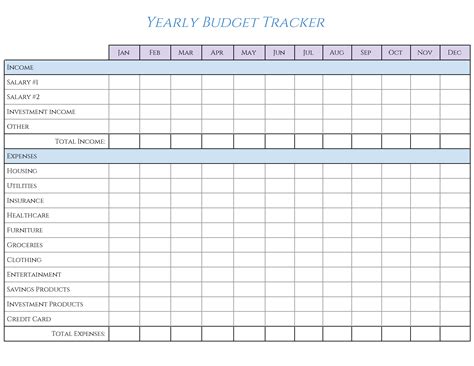 Free Printable Yearly Budget Template Templates Printable Download