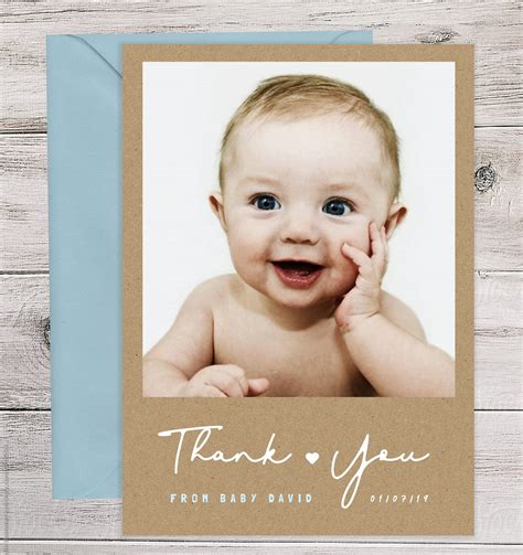 Baby Thank You Cards Baby Thank You Card With Photo Rustic Etsy ベビーフォト