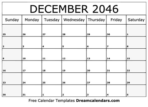 December 2046 Calendar Free Blank Printable With Holidays