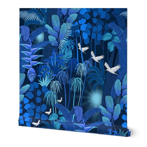 Maximalist Jungle Wallpaper Blue Tropical Rainforest By Etsy