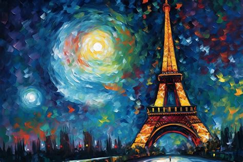 Illustration Artistiques Eiffel Tower Starry Night Painting Europosters
