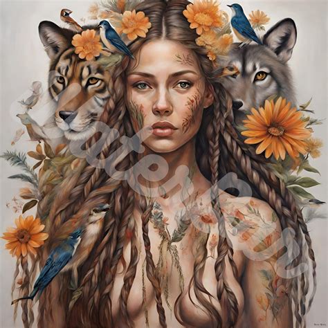 Braided Woman Of Wildlife Poster Downloadable Graphic 36 X 36 Etsy
