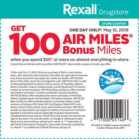 Rexall Pharma Plus Drugstore Canada Coupon Get 100 Bonus Air Miles