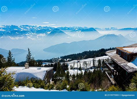 Majestic Unique Misty Blue Alpine Skyline Aerial View Panorama Of Iced