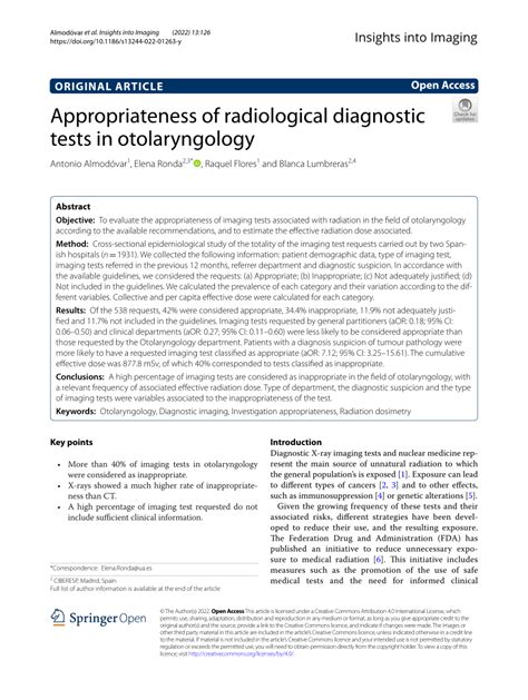 Pdf Appropriateness Of Radiological Diagnostic Tests In Otolaryngology
