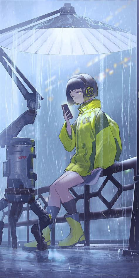1080x2160 Anime Girl Scifi Umbrella Rain 4k One Plus 5t