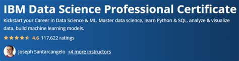 Here's a great coursera resource for you, a data science professional certificate from ibm (view)! Coursera - IBM Data Science Professional Certificate (9 ...