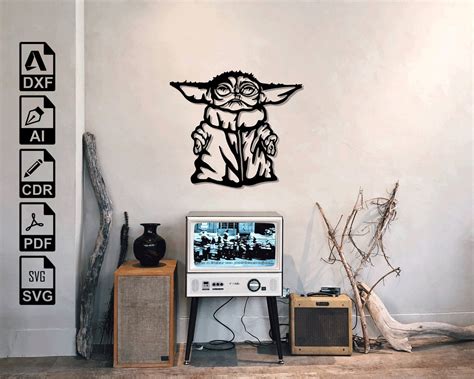 Baby Yoda Grogu Laser Cut Svg Dxf Files Wall Sticker Engraving Etsy