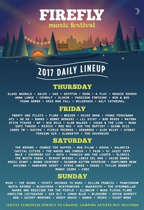 Firefly Music Festival 2017 daily lineups & single-day tickets